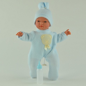 Кукла Гугу в синем костюмчике с бутылочкой, 27 см. (Asi, 413261)